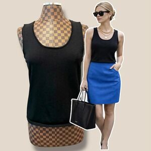 Black Crepe Tank Top Womens Size Large Elevated Basics Minimalist Preppy Office